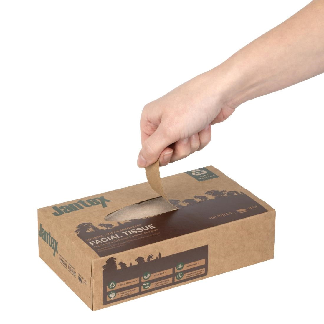 HW715 Jantex Green 100% Recycled Facial Tissues 100 Sheets (36 Pack)