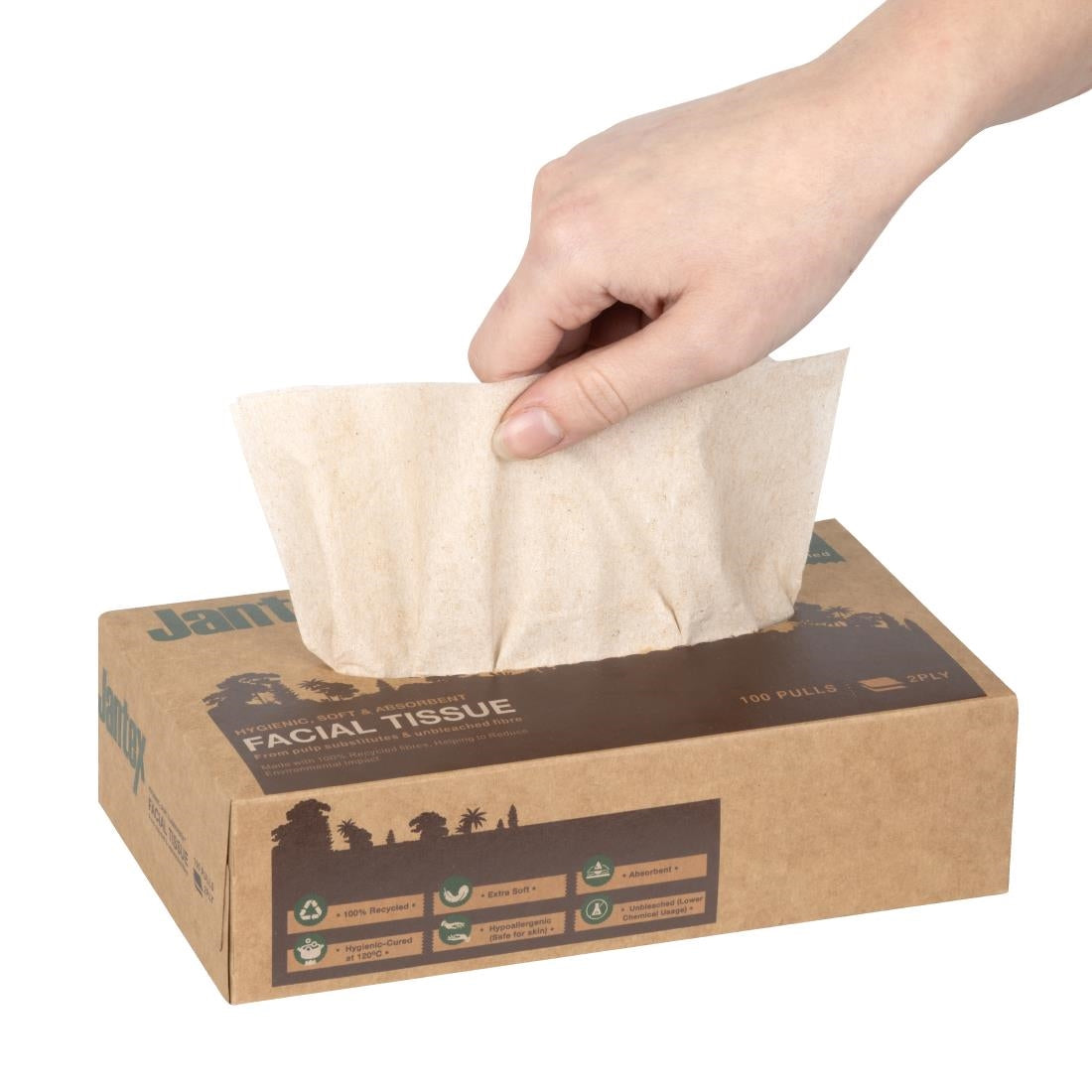 HW715 Jantex Green 100% Recycled Facial Tissues 100 Sheets (36 Pack)