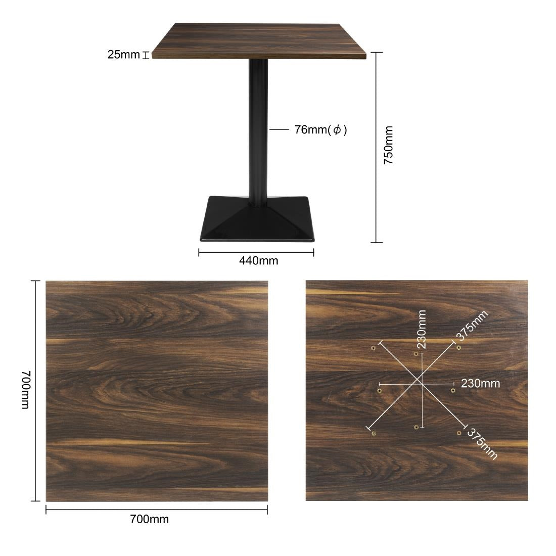 HW850 - Bolero Complete Table Square Dark Wood Effect 700mm