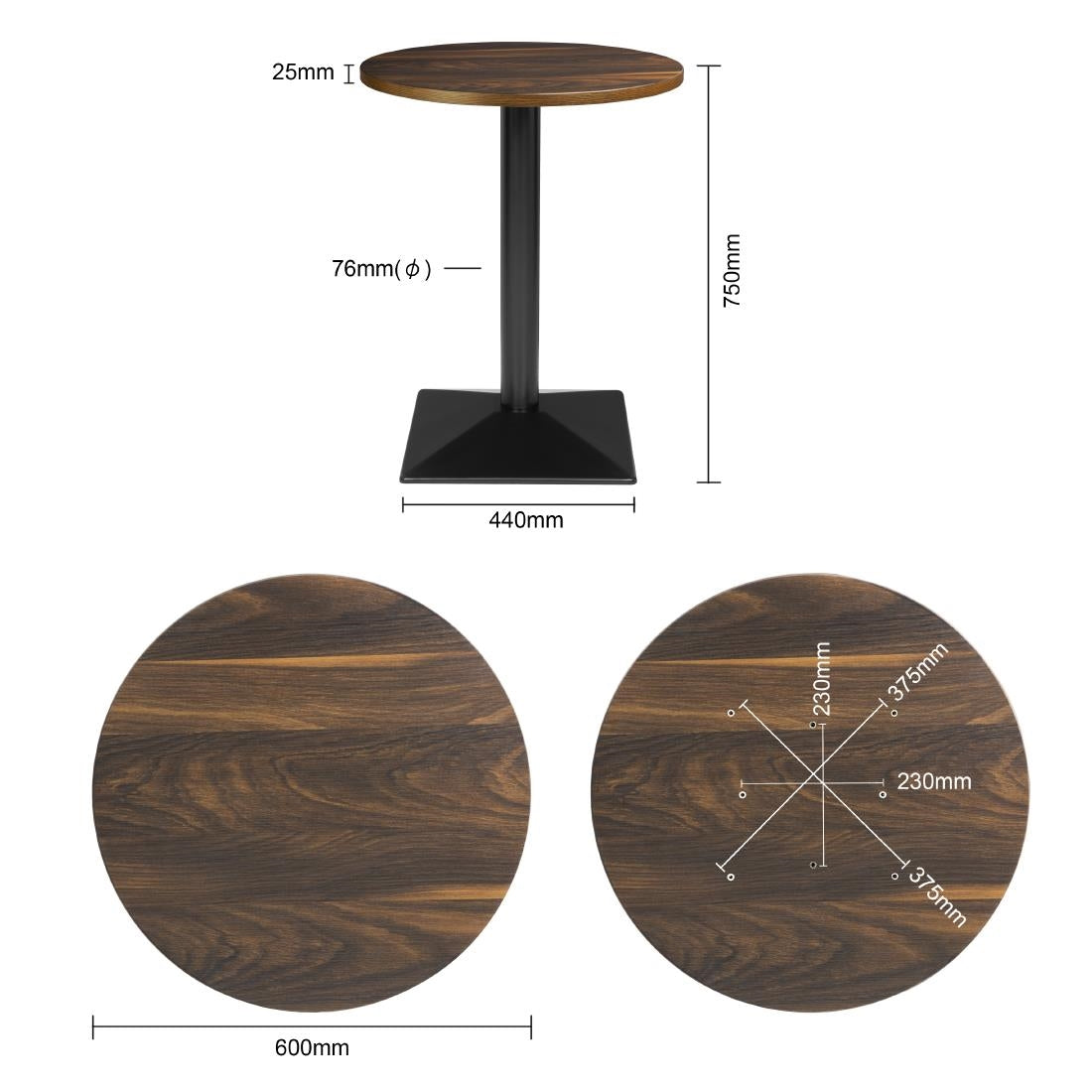 HW853 - Bolero Complete Table Round Dark Wood Effect 600mm