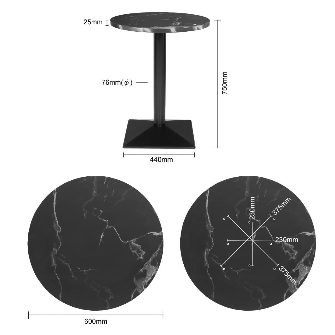 HW854 - Bolero Complete Table Round Black Stone Effect 600mm
