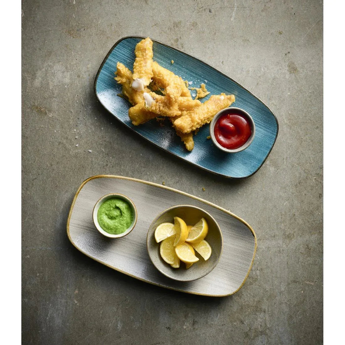 HX055 Churchill Stonecast Raw Teal Chefs Oblong Plates 270 x 127mm (Pack of 12)
