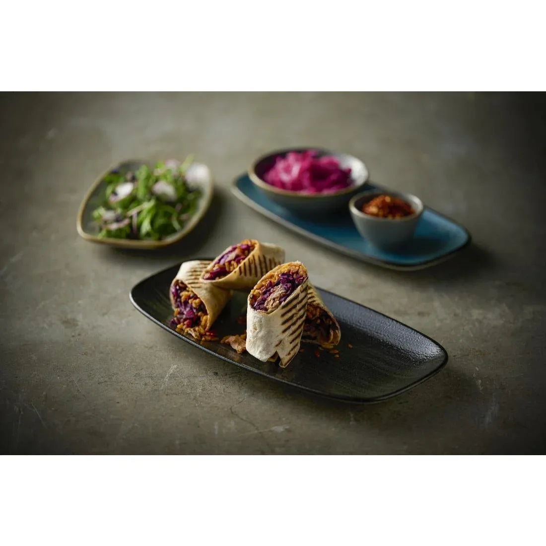 HX055 Churchill Stonecast Raw Teal Chefs Oblong Plates 270 x 127mm (Pack of 12)
