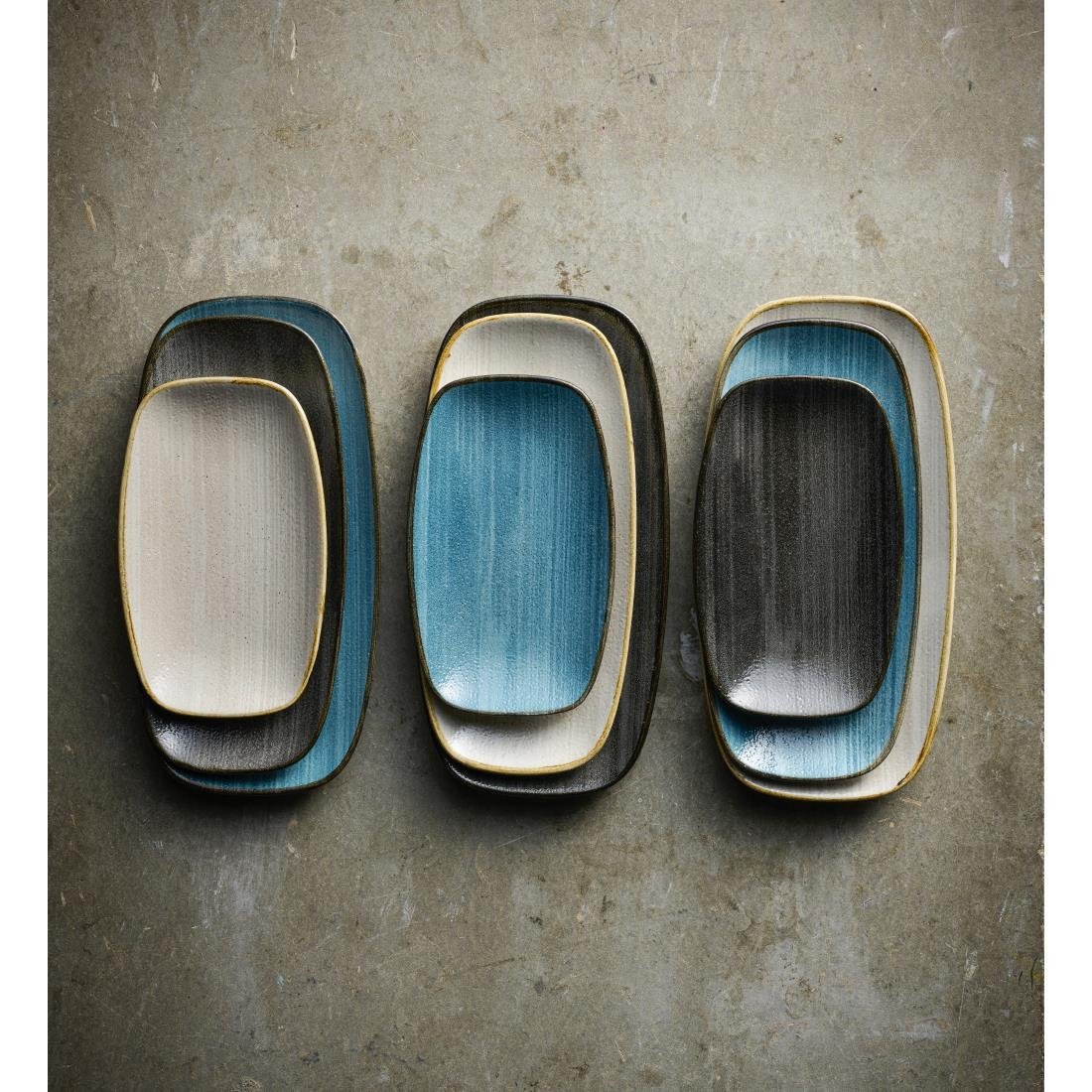 HX054 Churchill Stonecast Raw Teal Chefs Oblong Plates 280 x 152mm (Pack of 12)