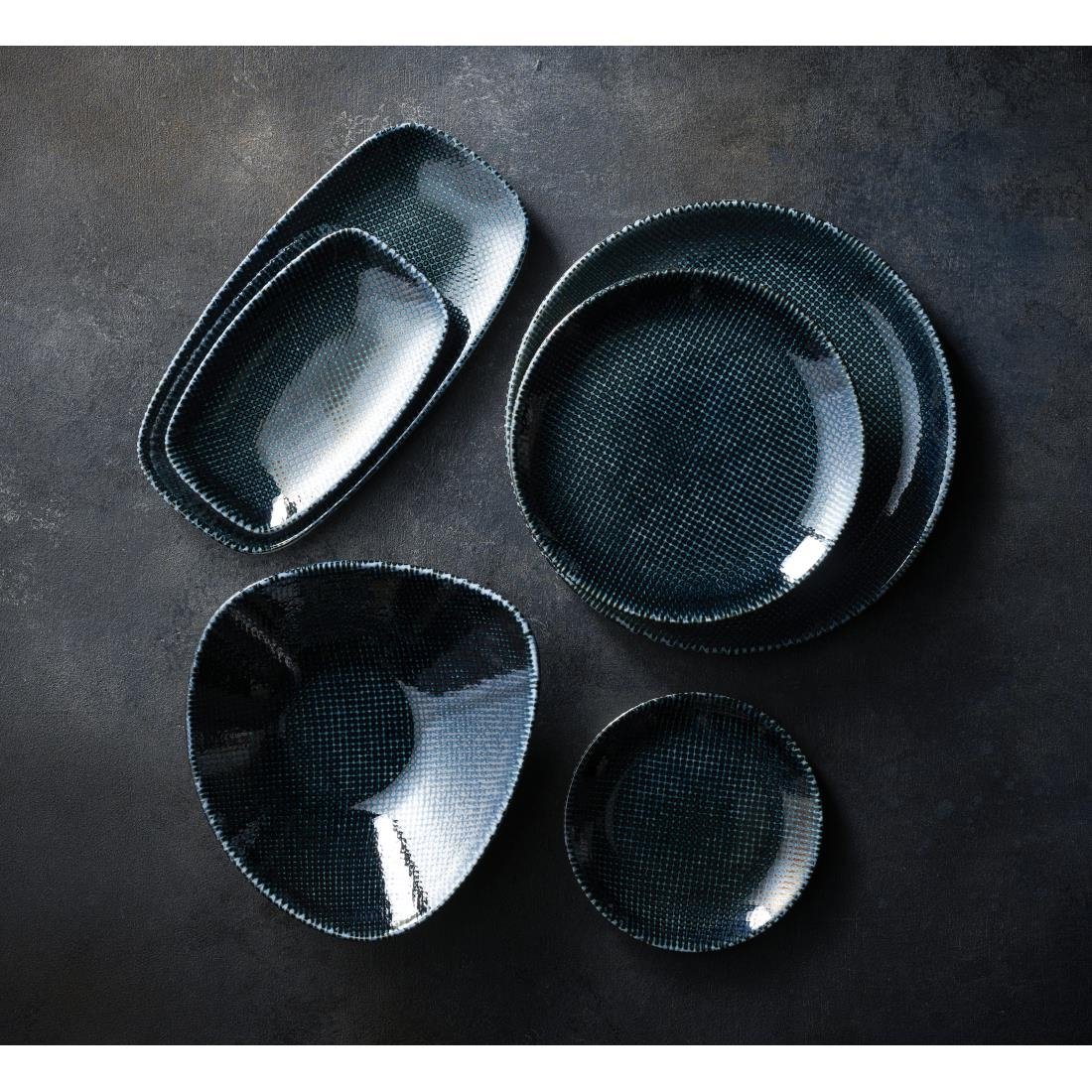 HX100 Churchill Studio Prints Astro Metallic Blue Chefs Oblong Plates 270 x 127mm (Pack of 12)