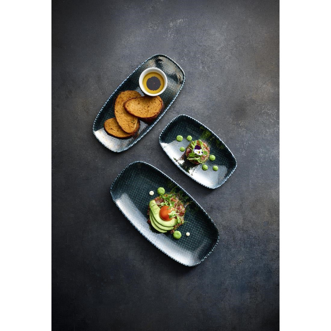 HX099 Churchill Studio Prints Astro Metallic Blue Chefs Oblong Plates 280 x 152mm (Pack of 12)