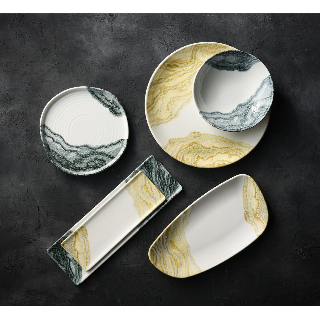 HX191 Churchill Tide Black Oblong Plates 330 x 110mm (Pack of 6)