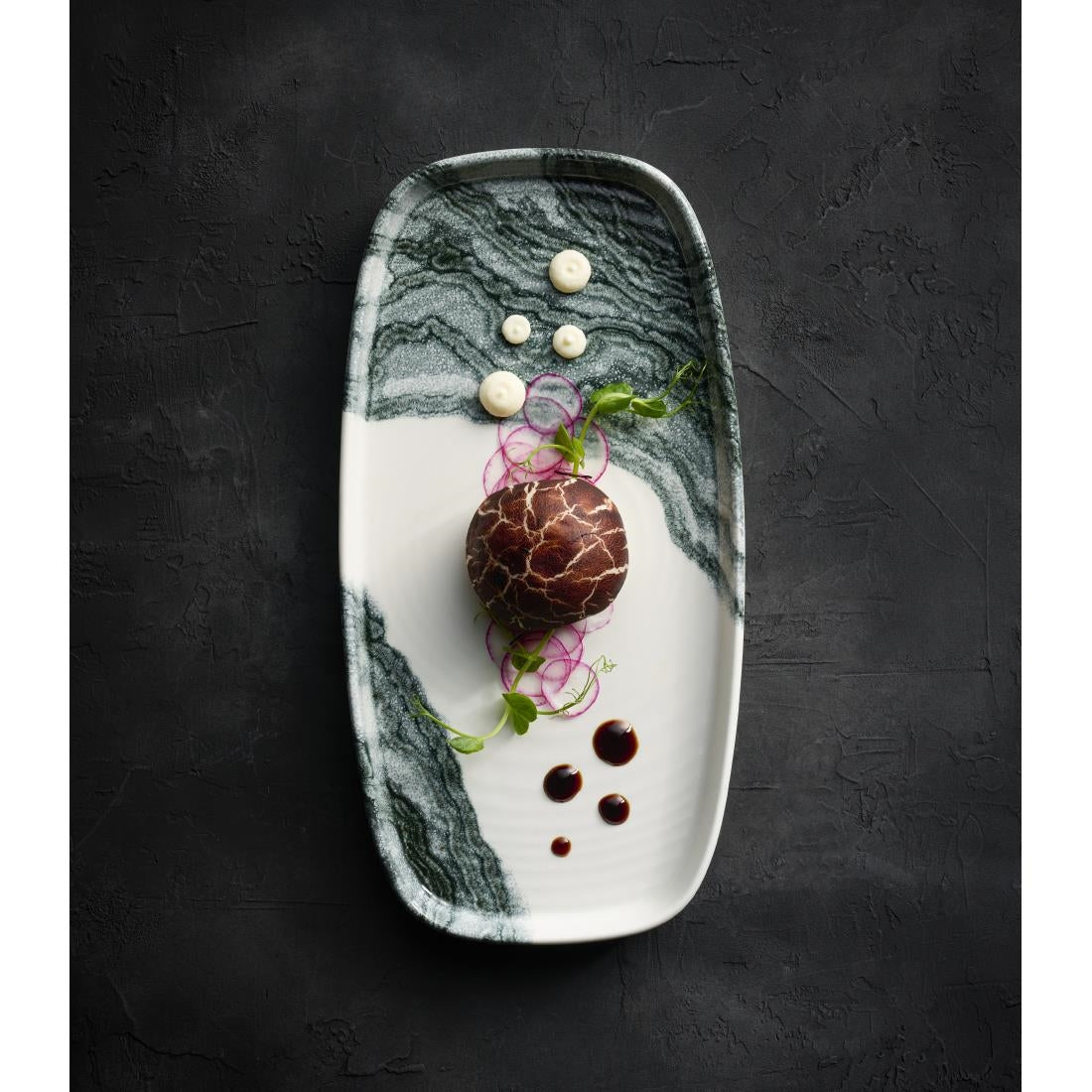 HX187 Churchill Tide Black Oblong Chefs Plates 280 x 127mm (Pack of 6)
