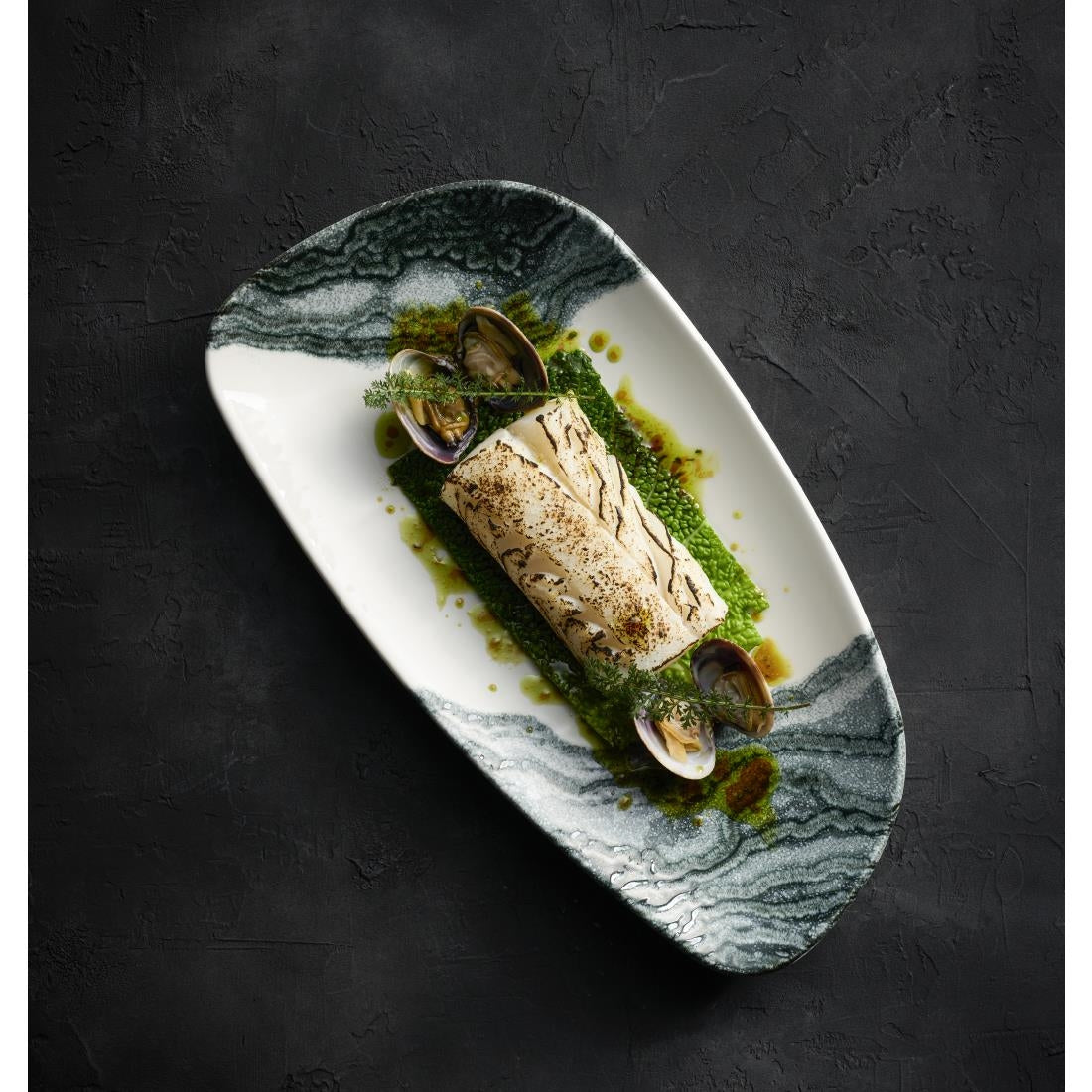 HX189 Churchill Tide Black Chefs Geo Plates 330 x 178mm (Pack of 6)