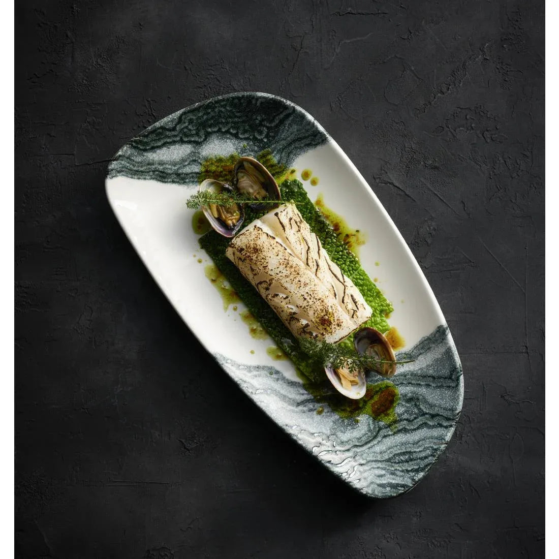 HX189 Churchill Tide Black Chefs Geo Plates 330 x 178mm (Pack of 6)