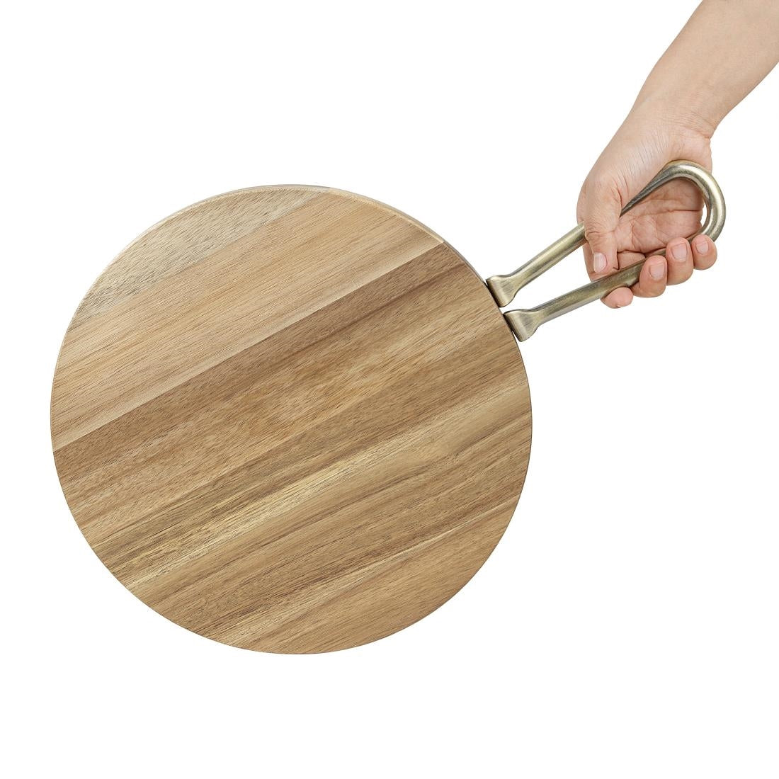 HX389 - Olympia Round Paddle Board Acacia Wood With Metal Handle 458x305mm