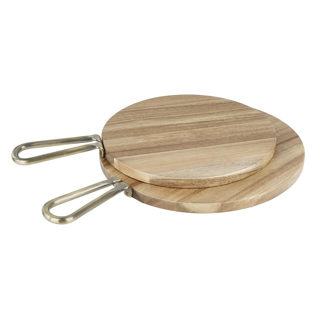 HX390 - Olympia Round Paddle Board Acacia Wood With Metal Handle 505x356mm