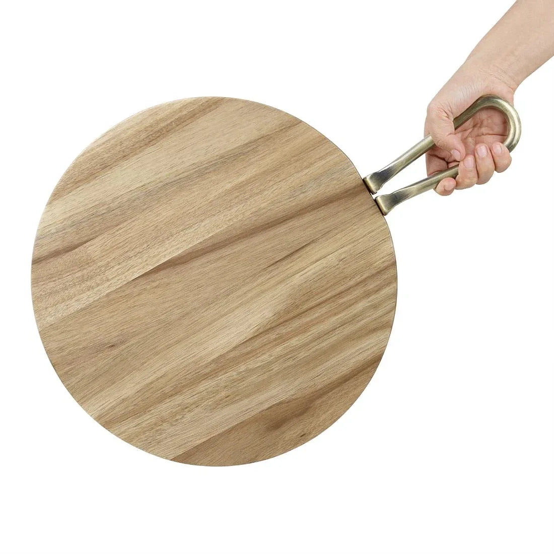 HX390 - Olympia Round Paddle Board Acacia Wood With Metal Handle 505x356mm