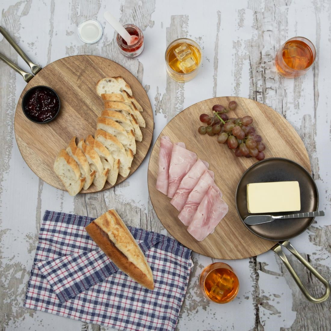 HX390 - Olympia Round Paddle Board Acacia Wood With Metal Handle 505x356mm