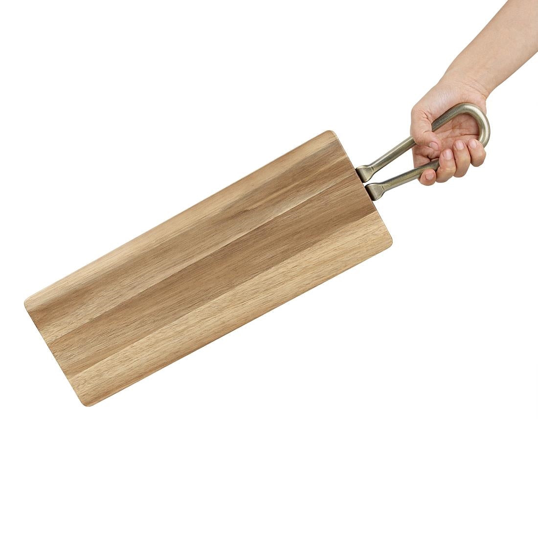 HX391 - Olympia Rectangular Paddle Board Acacia Wood With Metal Handle 575x152mm