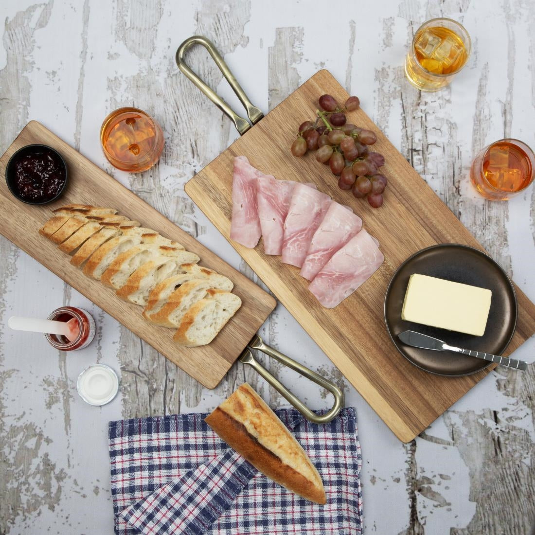 HX391 - Olympia Rectangular Paddle Board Acacia Wood With Metal Handle 575x152mm