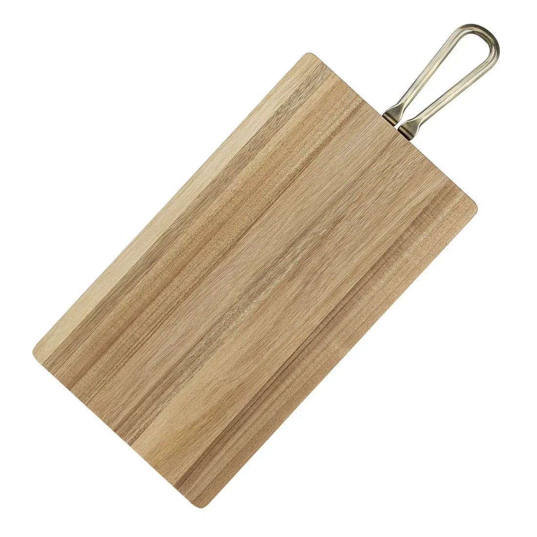 HX392 - Olympia Rectangular Paddle Board Acacia Wood with Metal Handles 615x260x20mm
