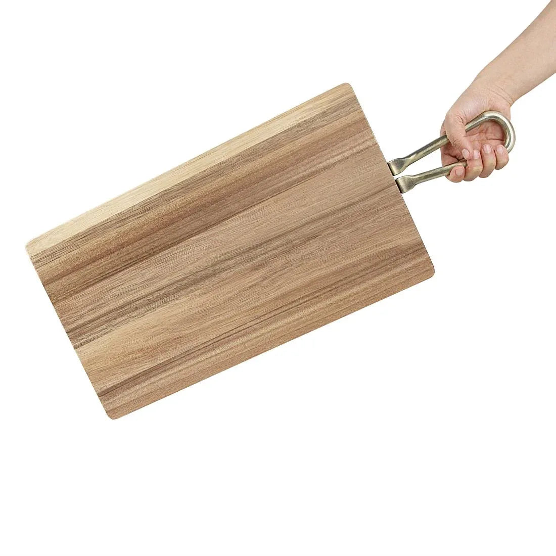 HX392 - Olympia Rectangular Paddle Board Acacia Wood with Metal Handles 615x260x20mm