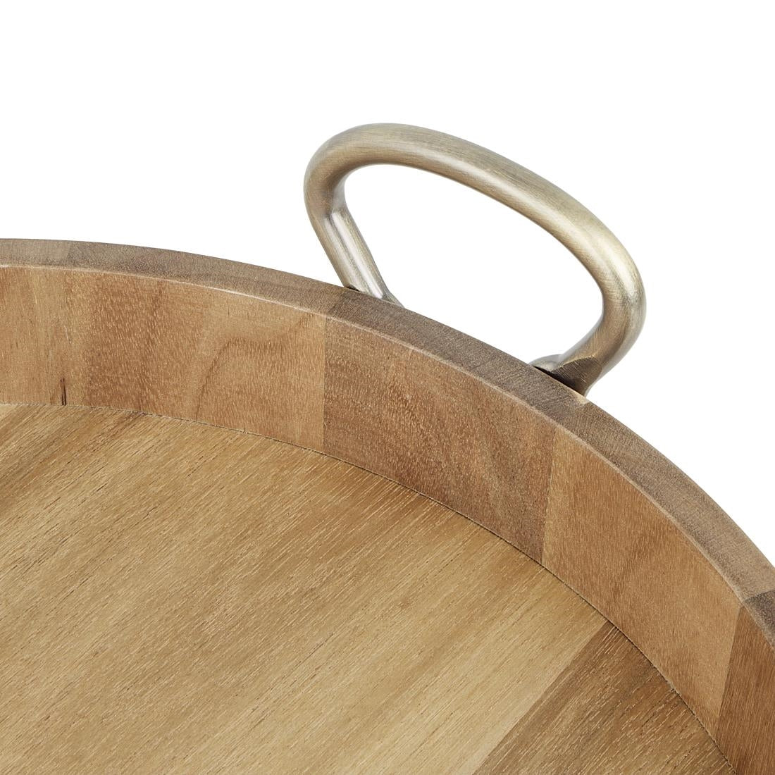 HX393 - Olympia Round Tray Acacia Wood with Metal Handles 440x405x100mm