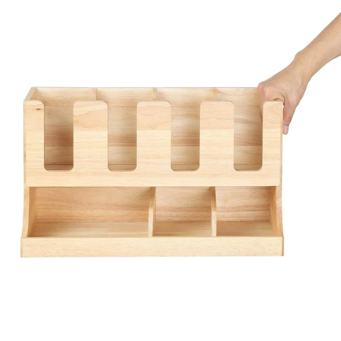 HX395 - Olympia Cup and Condiment Station Hevea Wood 450x120x240mm