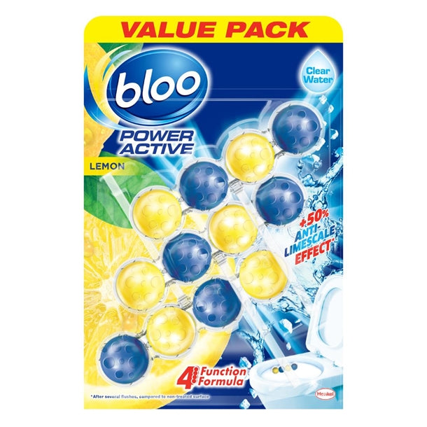 HX469 Bloo Power Active Clear Water Toilet Rim Block Lemon (Pack of 3)