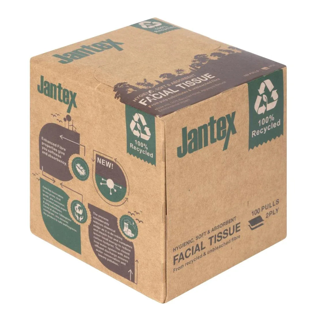 HX931 Jantex Green 100% Recycled Facial Tissue Cube 100 Sheets (36 Pack)