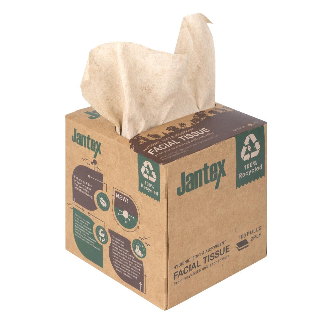 HX931 Jantex Green 100% Recycled Facial Tissue Cube 100 Sheets (36 Pack)