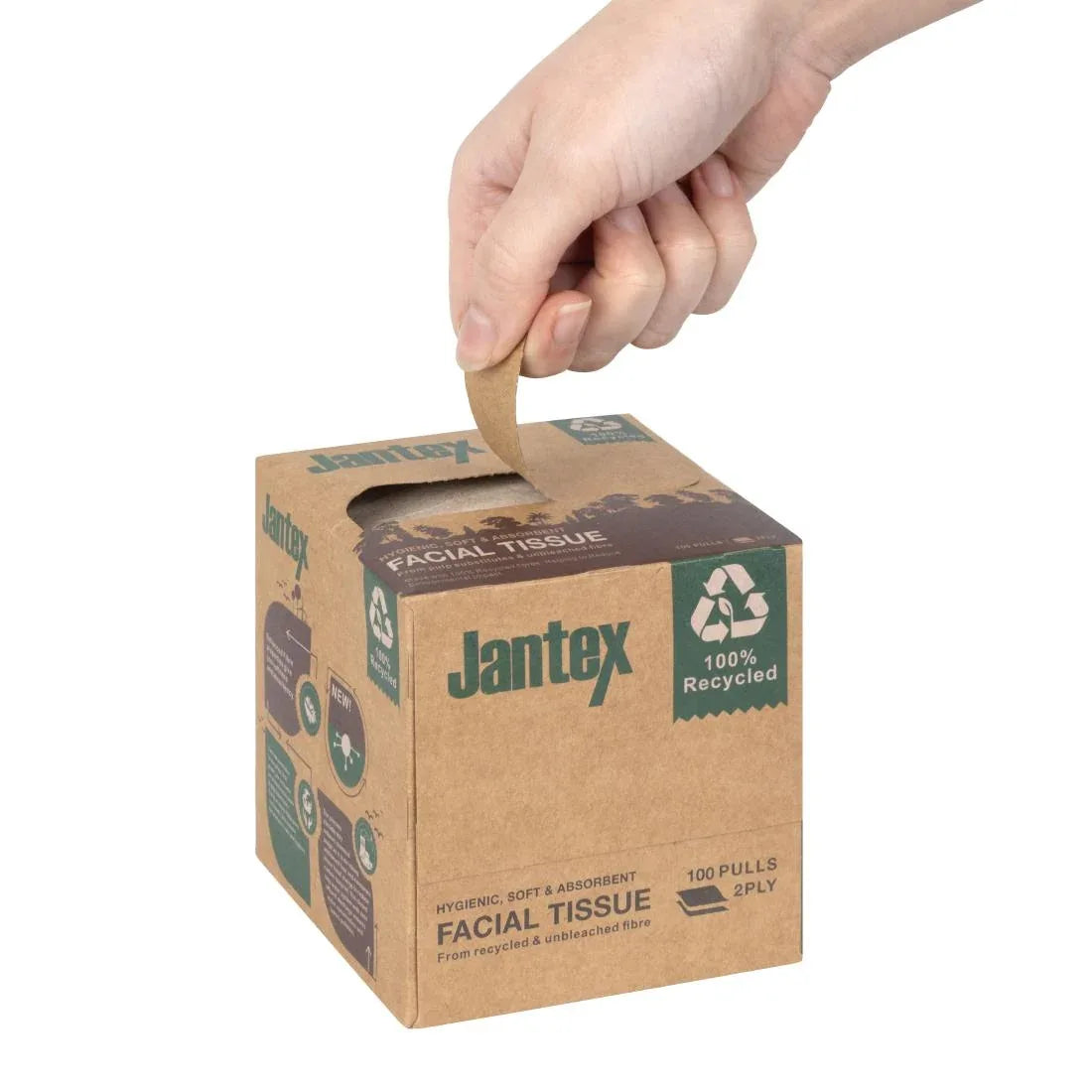 HX931 Jantex Green 100% Recycled Facial Tissue Cube 100 Sheets (36 Pack)