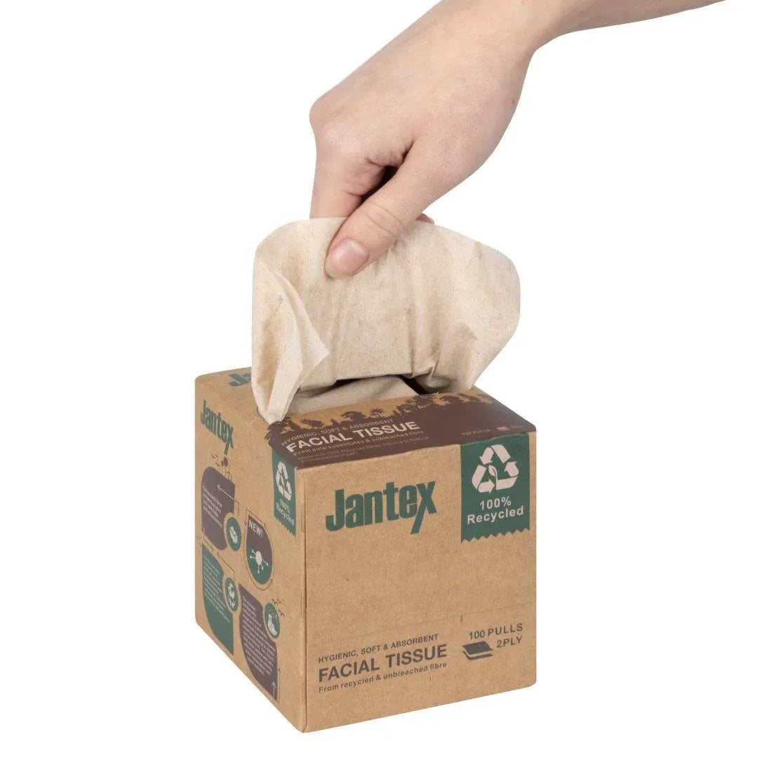 HX931 Jantex Green 100% Recycled Facial Tissue Cube 100 Sheets (36 Pack)