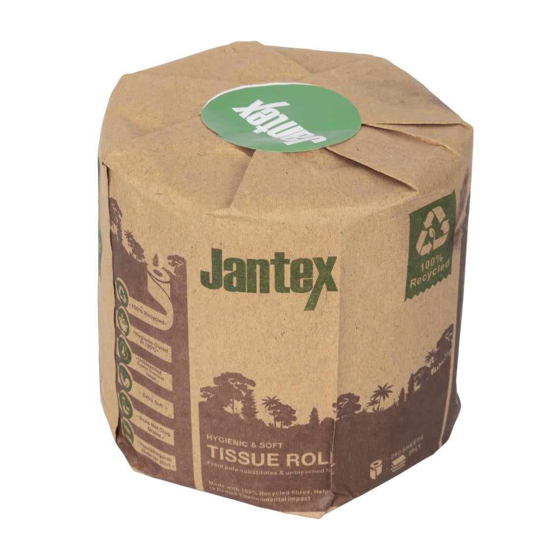 HX934 Jantex Green 100% Recycled Wrapped Toilet Roll 3ply 260 Sheets (36 Pack)