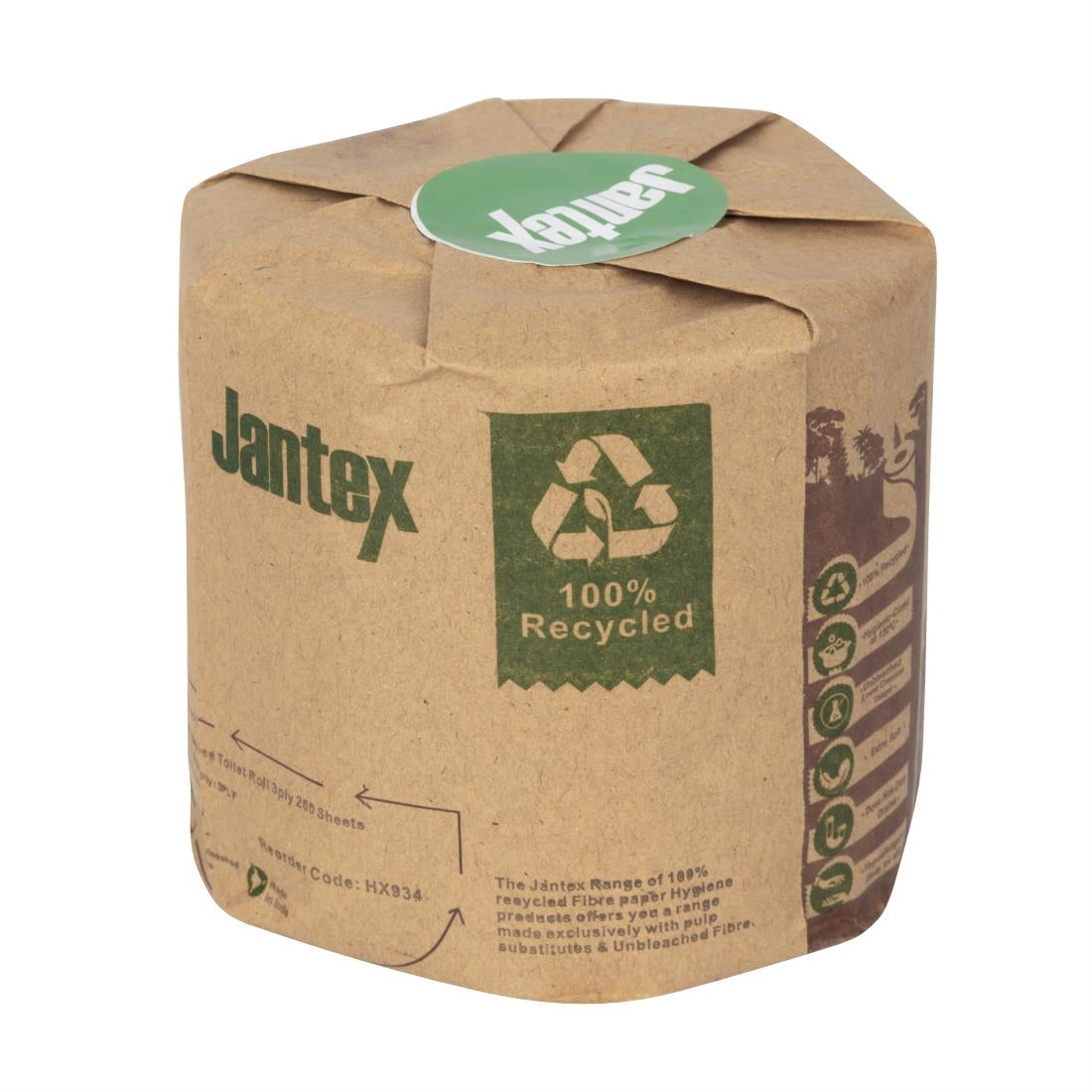 HX934 Jantex Green 100% Recycled Wrapped Toilet Roll 3ply 260 Sheets (36 Pack)