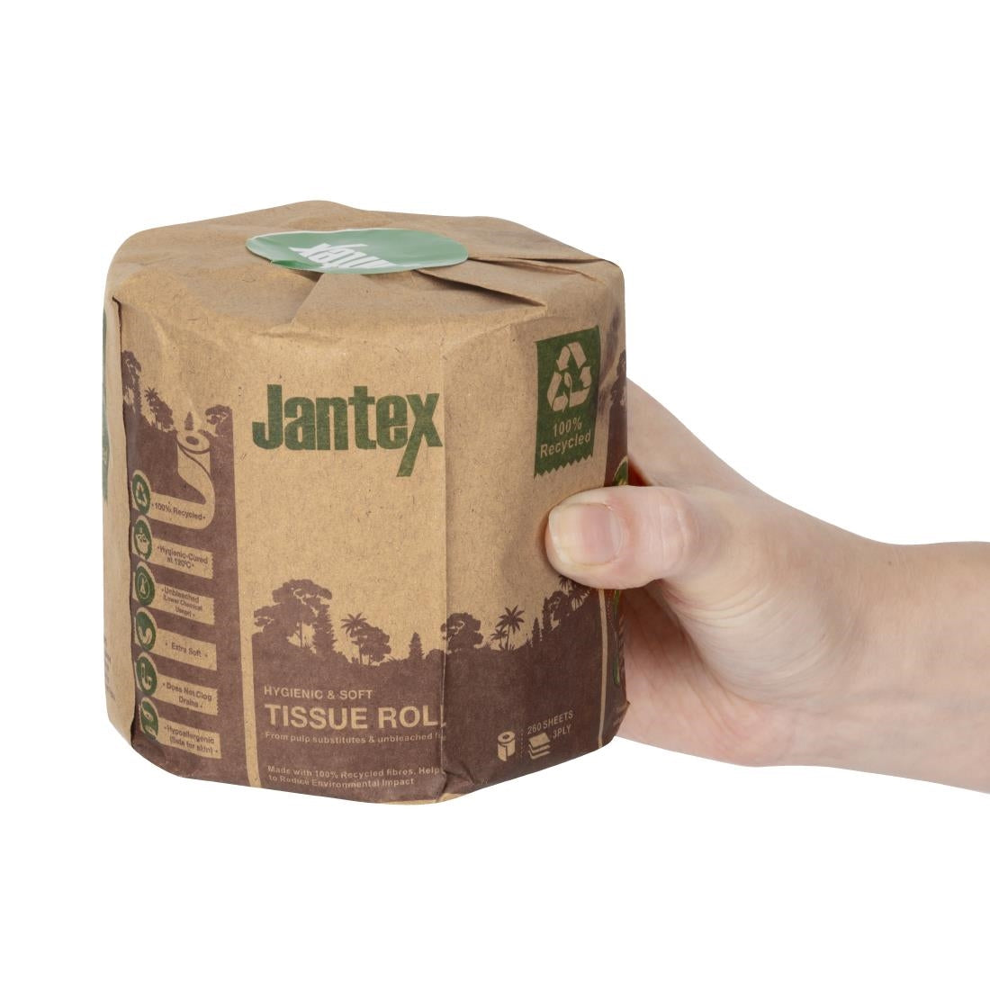 HX934 Jantex Green 100% Recycled Wrapped Toilet Roll 3ply 260 Sheets (36 Pack)
