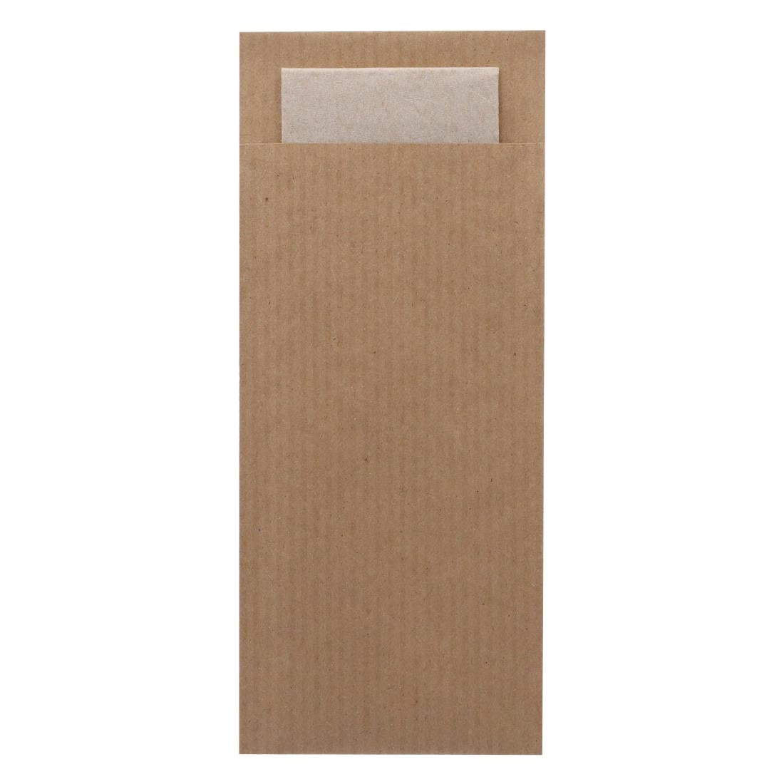 HX970 - Europochette Classic Size Kraft Brown Cutlery Pouch with Kraft 2ply Napkin (500 pack)