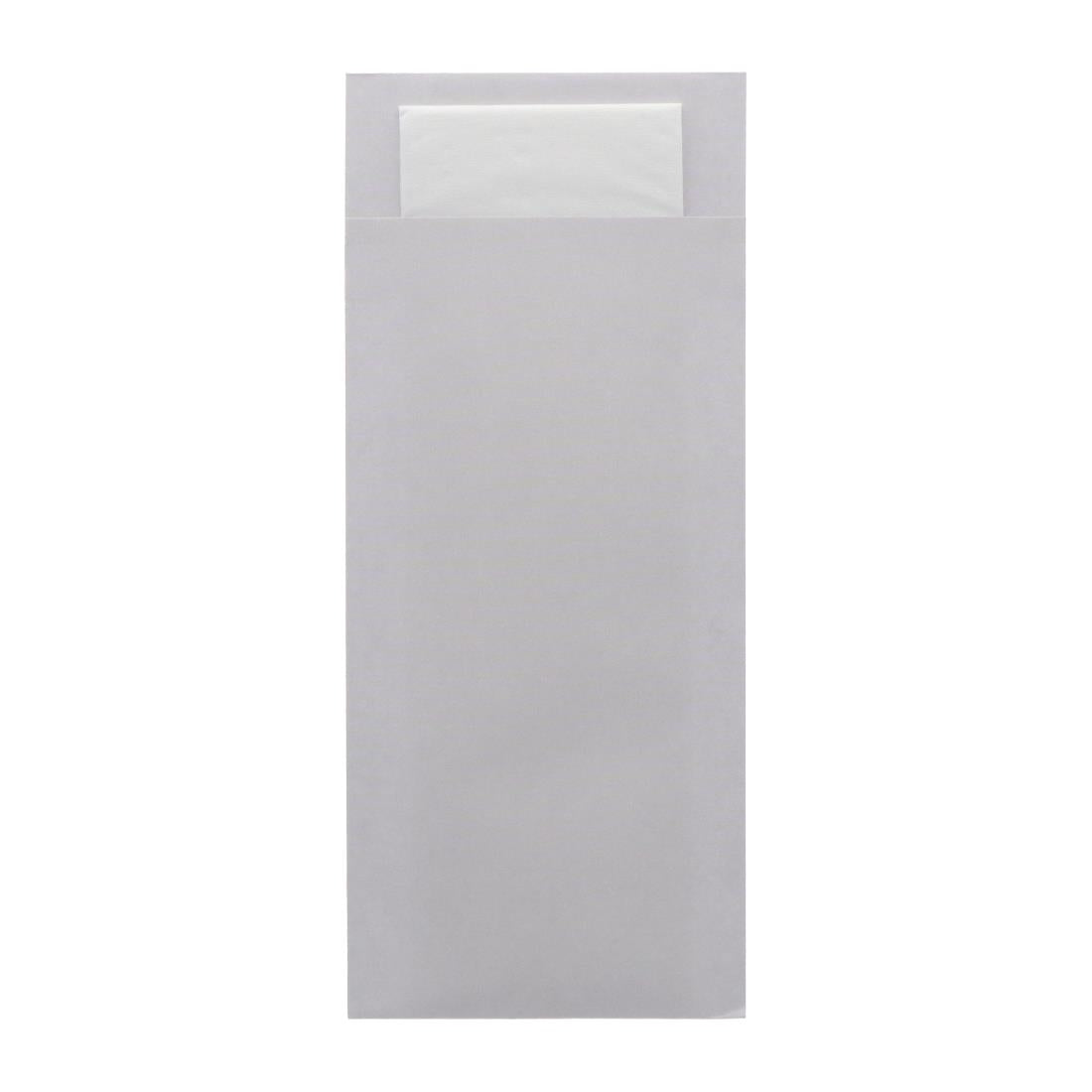 HX972 - Europochette Classic Size Sea Salt Grey Cutlery Pouch with White 2ply Napkin (500 pack)