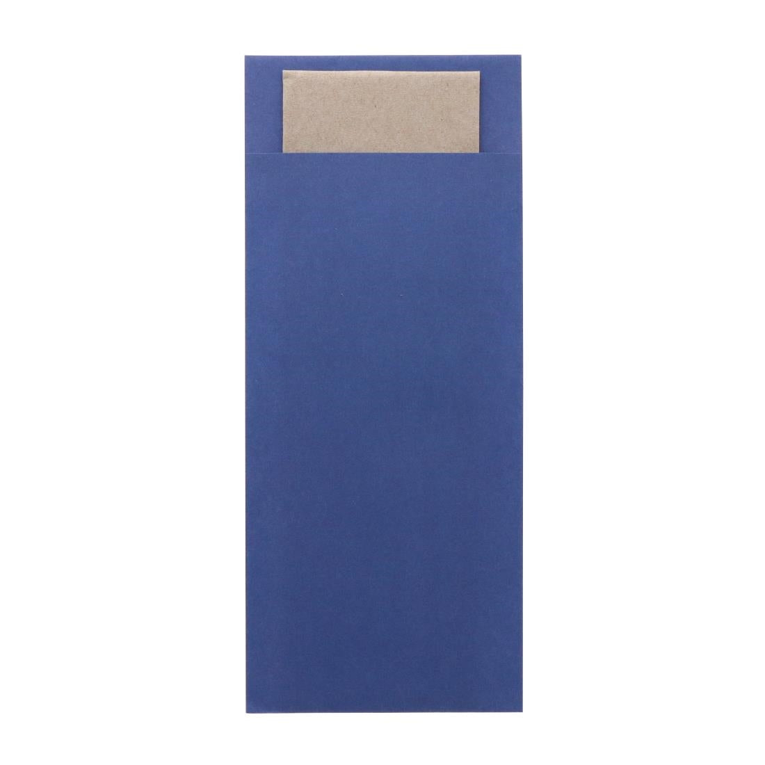 HX976 - Europochette Classic Size Marine Blue Cutlery Pouch with Kraft 2ply Napkin (500 pack)