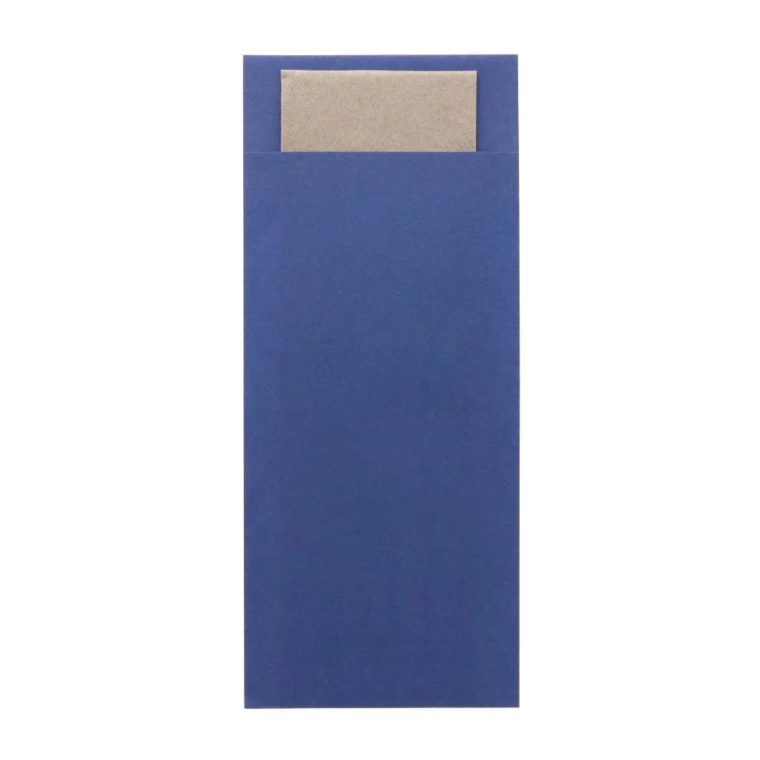 HX976 - Europochette Classic Size Marine Blue Cutlery Pouch with Kraft 2ply Napkin (500 pack)