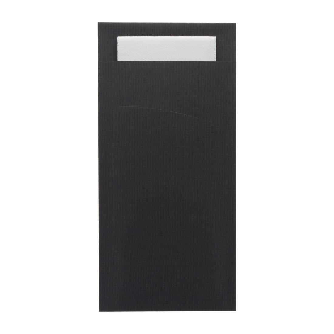 HX980 - Europochette Extra Size Black Cutlery Pouch with White Airlaid Napkin (200 pack)