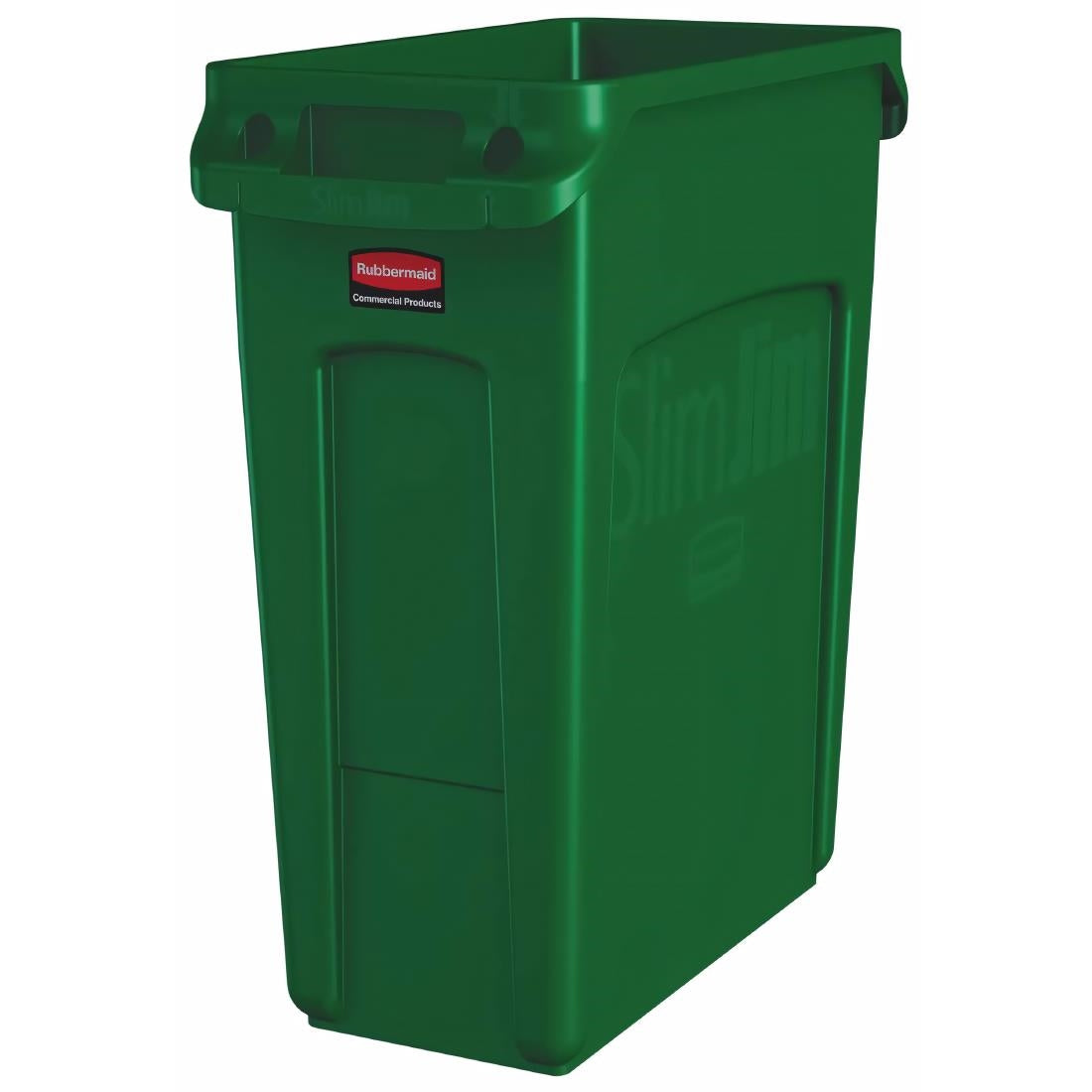 HY011 Rubbermaid Slim Jim with Venting Channels Green 60Ltr