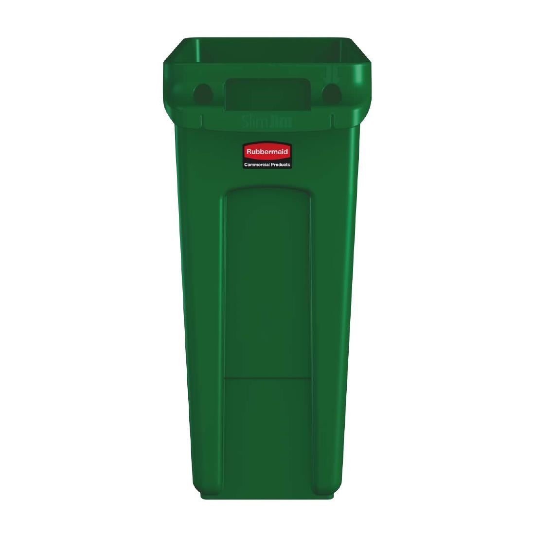 HY011 Rubbermaid Slim Jim with Venting Channels Green 60Ltr