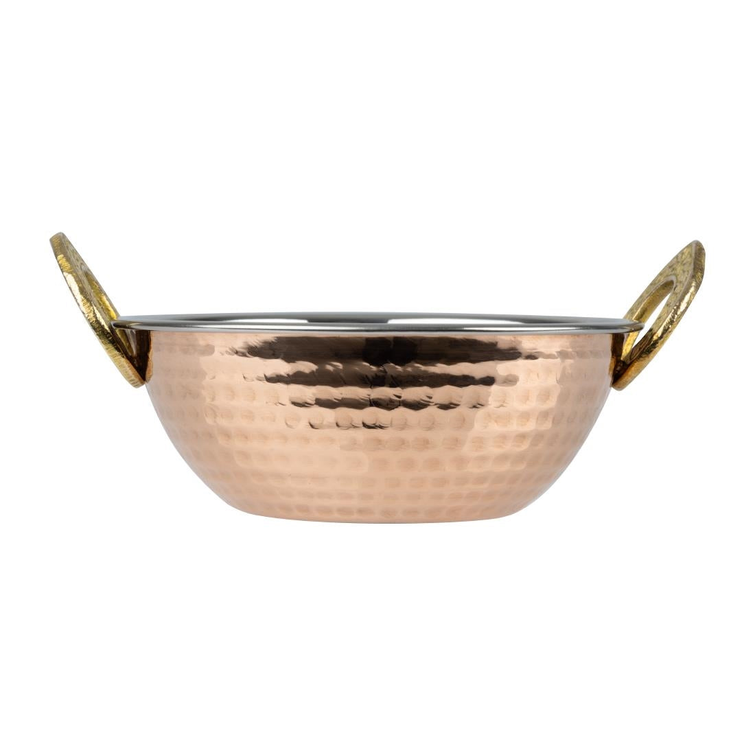 HY128 Olympia Copper Kadai Dish Stainless Steel Brass Handles 400ml