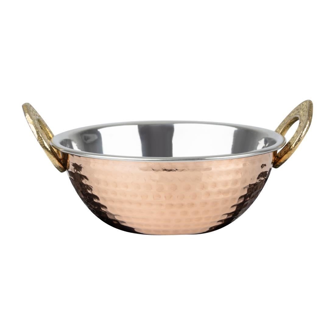 HY128 Olympia Copper Kadai Dish Stainless Steel Brass Handles 400ml