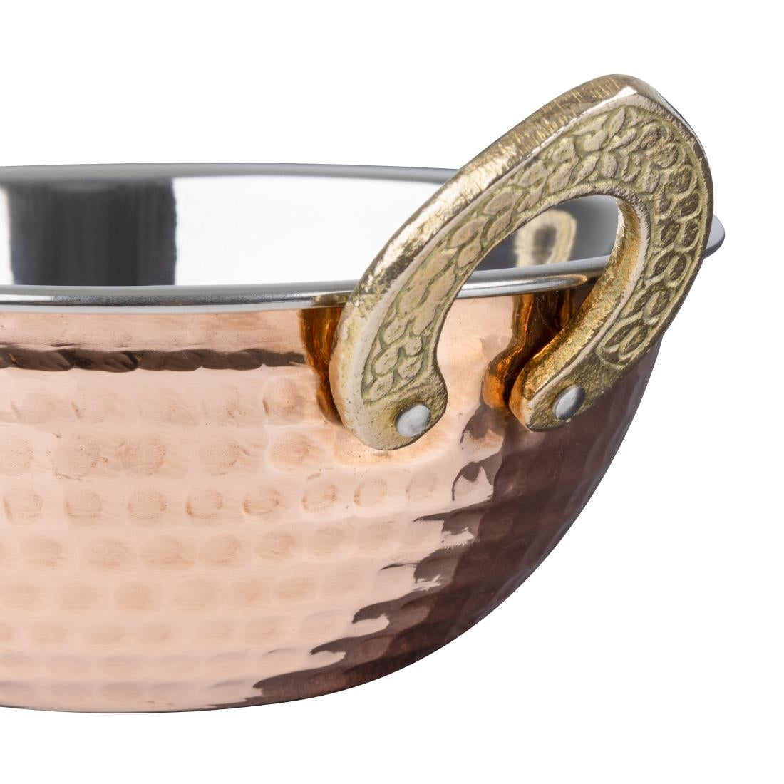 HY128 Olympia Copper Kadai Dish Stainless Steel Brass Handles 400ml