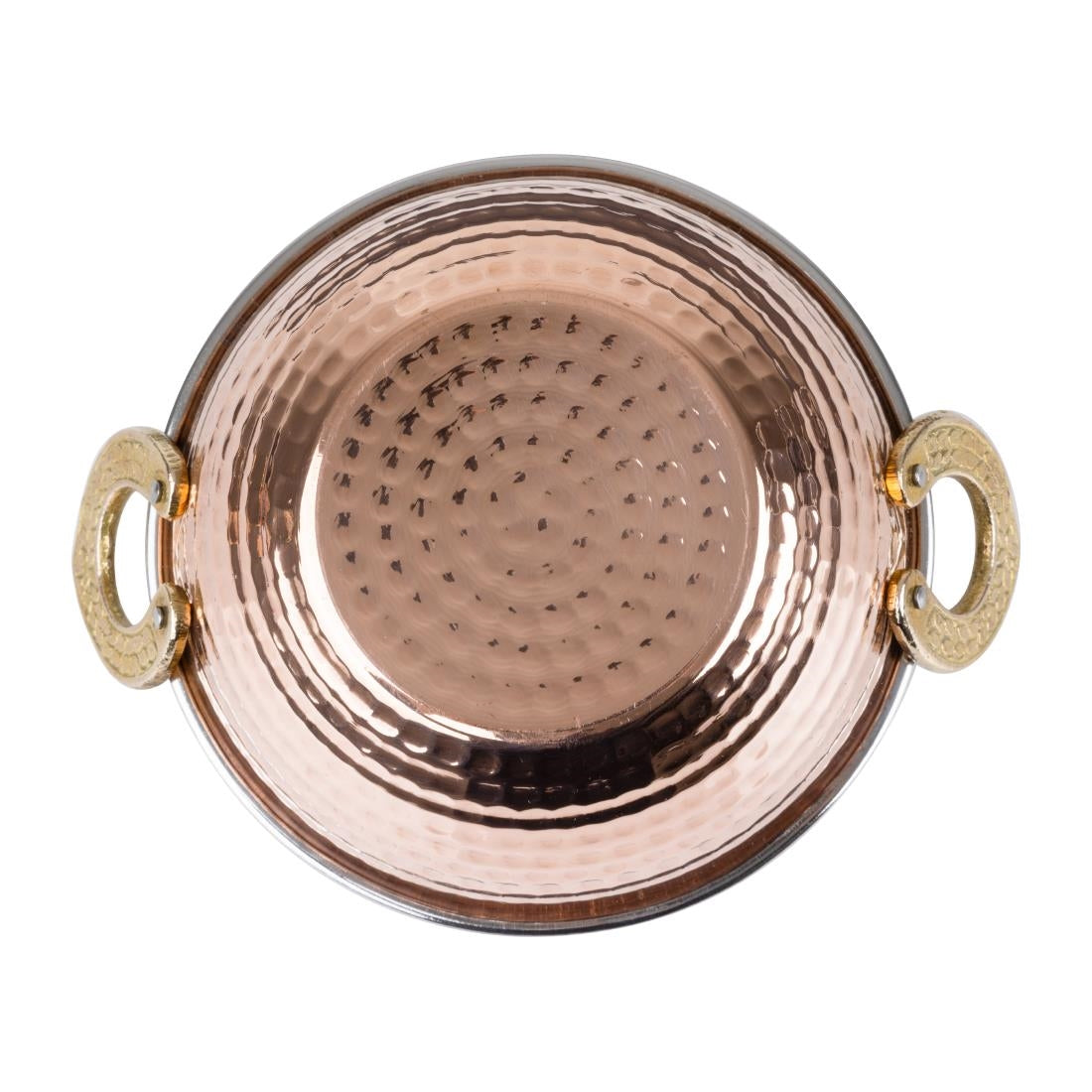 HY128 Olympia Copper Kadai Dish Stainless Steel Brass Handles 400ml