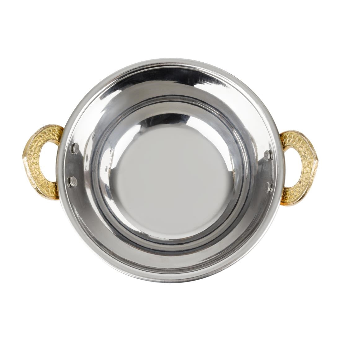 HY128 Olympia Copper Kadai Dish Stainless Steel Brass Handles 400ml