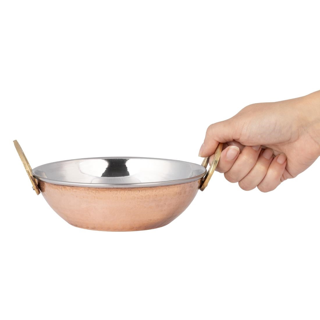 HY129 Olympia Copper Kadai Dish Stainless Steel Brass Handles 660ml