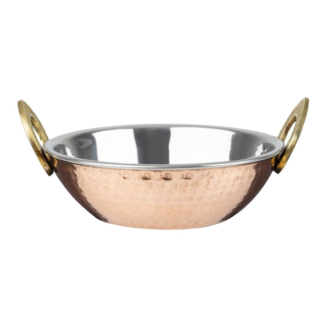 HY129 Olympia Copper Kadai Dish Stainless Steel Brass Handles 660ml