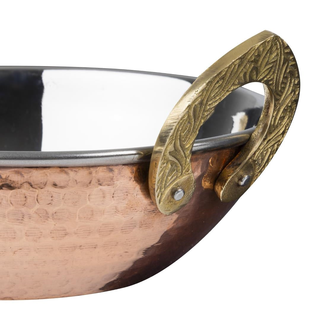 HY129 Olympia Copper Kadai Dish Stainless Steel Brass Handles 660ml