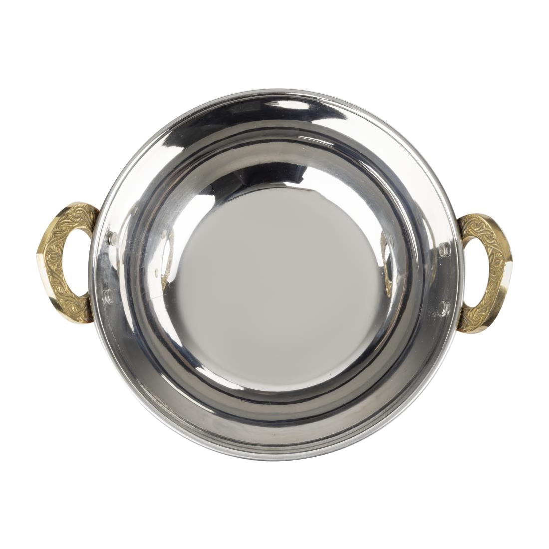 HY129 Olympia Copper Kadai Dish Stainless Steel Brass Handles 660ml