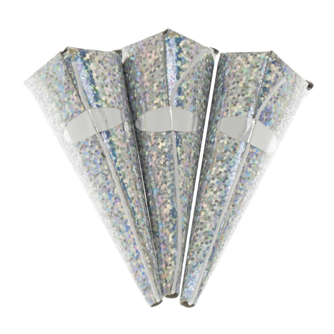 HY186 Swantex Silver Holographic Cone Party Poppers (Pack of 50)