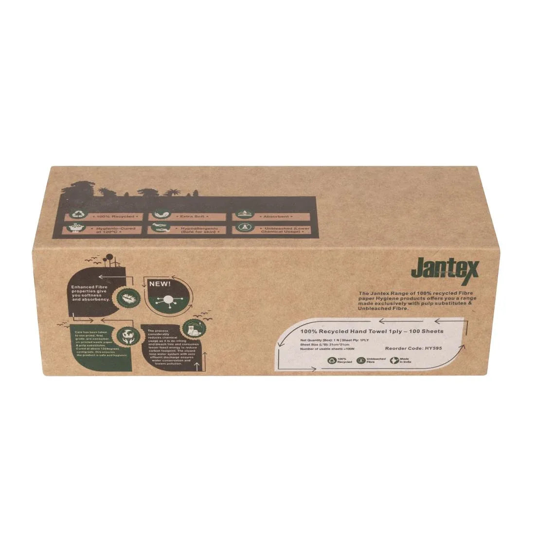 HY595 Jantex Green 100% Recycled Hand Towel 1ply 100 Sheets (36 Pack)